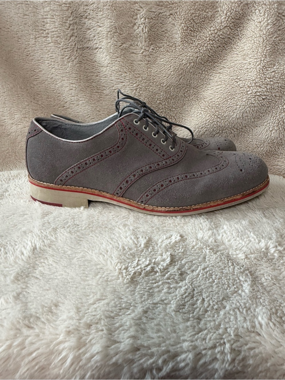 Johnston & Murphy Holden Wingtip Dress Oxfords Grey Suede Sheepskin Men’s 12M